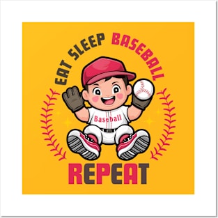 Eat sleep baseball repeat Posters and Art